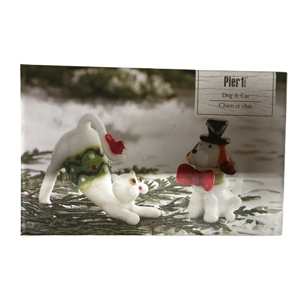 Pier 1 Dog & Cat Figurine Set NIB